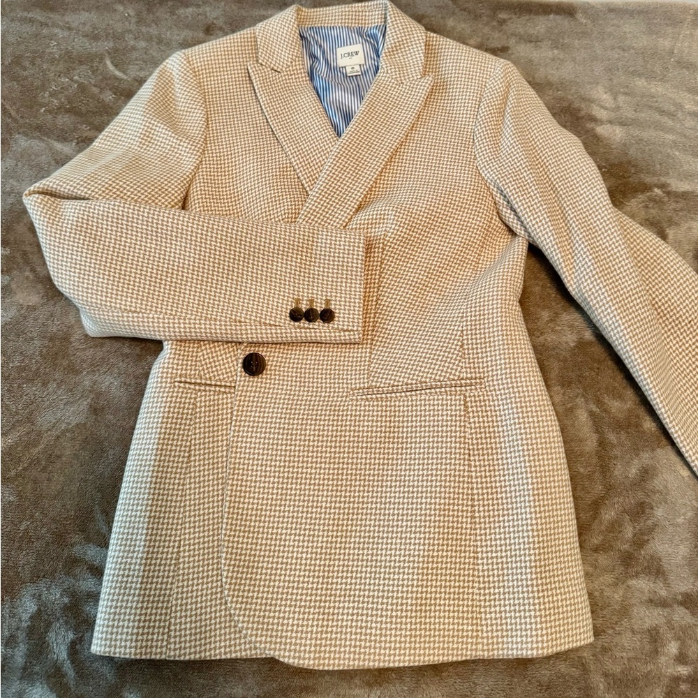J. Crew Houndstooth Blazer in Cream and Brown